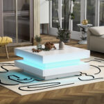 Square Coffee Table in White - Modern Technological Style, with Bluetooth LED Strip, 70x70x36 cm - Image 3
