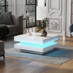 Square Coffee Table in White - Modern Technological Style, with Bluetooth LED Strip, 70x70x36 cm - Image 4