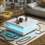 Square Coffee Table in White - Modern Technological Style, with Bluetooth LED Strip, 70x70x36 cm - Image 5