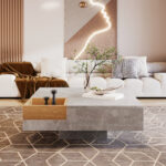 Coffee Table, Living Room Table, Side Table with Removable Storage Box, Concrete Gray and Wood Color