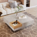 Coffee Table, Living Room Table, Side Table with Removable Storage Box, Concrete Gray and Wood Color - Image 8