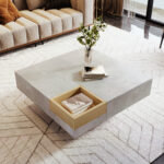 Coffee Table, Living Room Table, Side Table with Removable Storage Box, Concrete Gray and Wood Color - Image 9