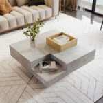 Coffee Table, Living Room Table, Side Table with Removable Storage Box, Concrete Gray and Wood Color - Image 3
