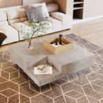 Coffee Table, Living Room Table, Side Table with Removable Storage Box, Concrete Gray and Wood Color - Image 4