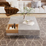 Coffee Table, Living Room Table, Side Table with Removable Storage Box, Concrete Gray and Wood Color - Image 5
