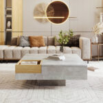 Coffee Table, Living Room Table, Side Table with Removable Storage Box, Concrete Gray and Wood Color - Image 6