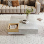 Coffee Table, Living Room Table, Side Table with Removable Storage Box, Concrete Gray and Wood Color - Image 7