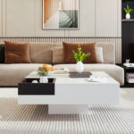 Coffee Table, High-Gloss Living Room Table, Side Table with Detachable Storage Box, Color-Block White Design - Image 12