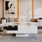 Coffee Table, High-Gloss Living Room Table, Side Table with Detachable Storage Box, Color-Block White Design - Image 13