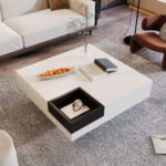Coffee Table, High-Gloss Living Room Table, Side Table with Detachable Storage Box, Color-Block White Design - Image 2