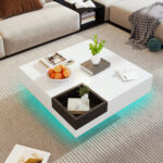 Coffee Table, High-Gloss Living Room Table, Side Table with Detachable Storage Box, Color-Block White Design - Image 3