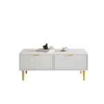 Modern White Coffee Table with Golden Accents, 2 Drawers, Vertical Stripe Design, 100*50*40 cm