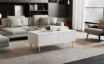 Modern White Coffee Table with Golden Accents, 2 Drawers, Vertical Stripe Design, 100*50*40 cm - Image 10