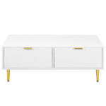 Modern White Coffee Table with Golden Accents, 2 Drawers, Vertical Stripe Design, 100*50*40 cm - Image 12