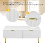 Modern White Coffee Table with Golden Accents, 2 Drawers, Vertical Stripe Design, 100*50*40 cm - Image 14
