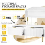 Modern White Coffee Table with Golden Accents, 2 Drawers, Vertical Stripe Design, 100*50*40 cm - Image 16