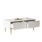Modern White Coffee Table with Golden Accents, 2 Drawers, Vertical Stripe Design, 100*50*40 cm - Image 2