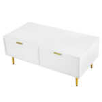 Modern White Coffee Table with Golden Accents, 2 Drawers, Vertical Stripe Design, 100*50*40 cm - Image 23