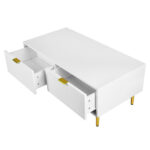 Modern White Coffee Table with Golden Accents, 2 Drawers, Vertical Stripe Design, 100*50*40 cm - Image 24