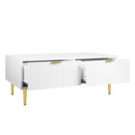Modern White Coffee Table with Golden Accents, 2 Drawers, Vertical Stripe Design, 100*50*40 cm - Image 25