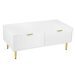 Modern White Coffee Table with Golden Accents, 2 Drawers, Vertical Stripe Design, 100*50*40 cm - Image 26