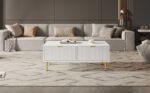Modern White Coffee Table with Golden Accents, 2 Drawers, Vertical Stripe Design, 100*50*40 cm - Image 28