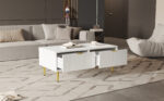 Modern White Coffee Table with Golden Accents, 2 Drawers, Vertical Stripe Design, 100*50*40 cm - Image 29