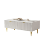 Modern White Coffee Table with Golden Accents, 2 Drawers, Vertical Stripe Design, 100*50*40 cm - Image 3