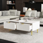 Modern White Coffee Table with Golden Accents, 2 Drawers, Vertical Stripe Design, 100*50*40 cm - Image 32