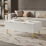Modern White Coffee Table with Golden Accents, 2 Drawers, Vertical Stripe Design, 100*50*40 cm - Image 33