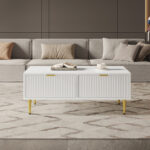 Modern White Coffee Table with Golden Accents, 2 Drawers, Vertical Stripe Design, 100*50*40 cm - Image 34