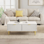 Modern White Coffee Table with Golden Accents, 2 Drawers, Vertical Stripe Design, 100*50*40 cm - Image 36