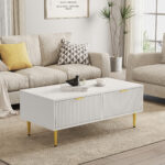 Modern White Coffee Table with Golden Accents, 2 Drawers, Vertical Stripe Design, 100*50*40 cm - Image 37