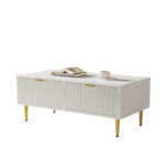 Modern White Coffee Table with Golden Accents, 2 Drawers, Vertical Stripe Design, 100*50*40 cm - Image 4