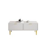 Modern White Coffee Table with Golden Accents, 2 Drawers, Vertical Stripe Design, 100*50*40 cm - Image 5