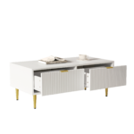 Modern White Coffee Table with Golden Accents, 2 Drawers, Vertical Stripe Design, 100*50*40 cm - Image 6