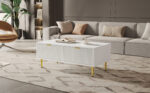Modern White Coffee Table with Golden Accents, 2 Drawers, Vertical Stripe Design, 100*50*40 cm - Image 7