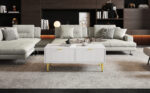 Modern White Coffee Table with Golden Accents, 2 Drawers, Vertical Stripe Design, 100*50*40 cm - Image 8