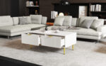 Modern White Coffee Table with Golden Accents, 2 Drawers, Vertical Stripe Design, 100*50*40 cm - Image 9