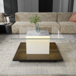 Coffee Table Made of High-Gloss Glass, Movable Coffee Table with Swivel Casters