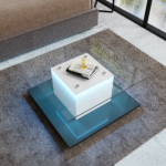 Coffee Table Made of High-Gloss Glass, Movable Coffee Table with Swivel Casters - Image 2