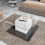 Coffee Table Made of High-Gloss Glass, Movable Coffee Table with Swivel Casters - Image 3