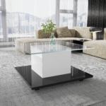 Coffee Table Made of High-Gloss Glass, Movable Coffee Table with Swivel Casters - Image 4