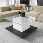 Coffee Table Made of High-Gloss Glass, Movable Coffee Table with Swivel Casters - Image 6