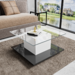 Coffee Table Made of High-Gloss Glass, Movable Coffee Table with Swivel Casters - Image 7