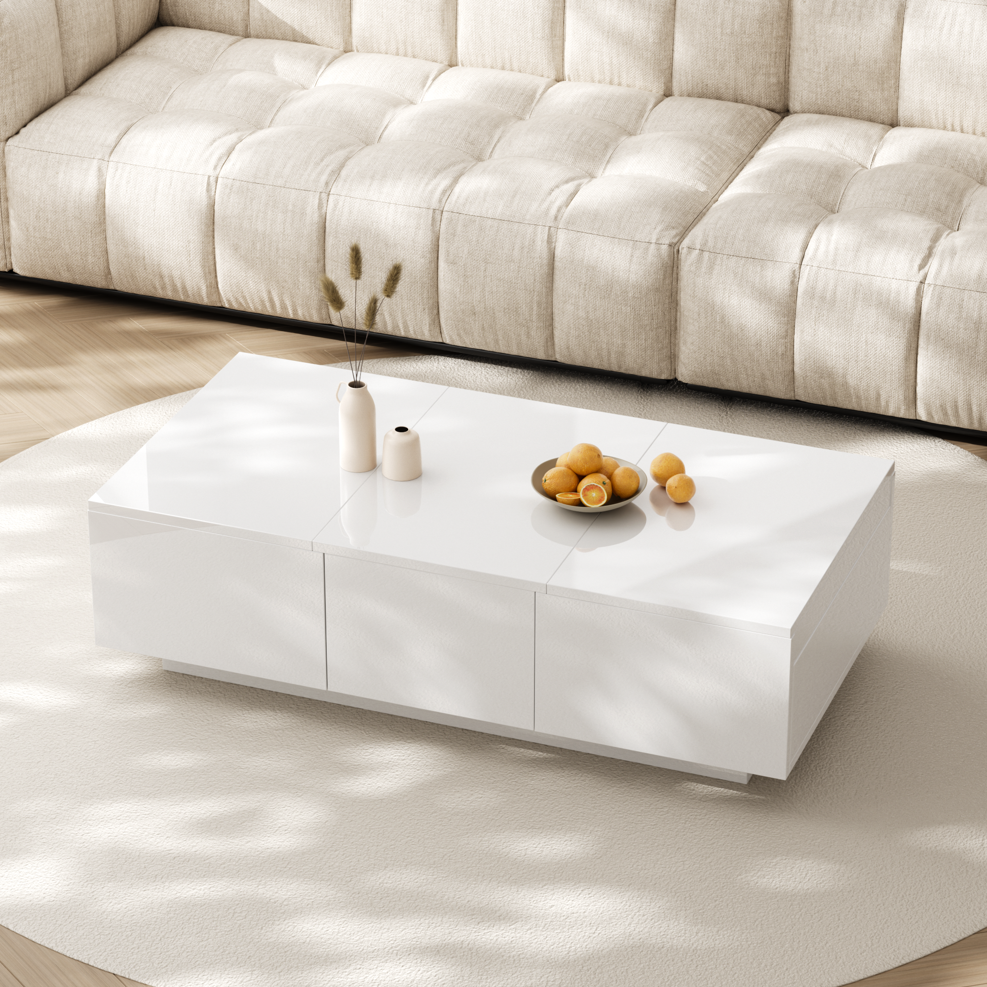 High-Gloss Living Room Coffee Table with Push-Pull Storage Structure, Double-Sided Drawers