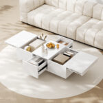 High-Gloss Living Room Coffee Table with Push-Pull Storage Structure, Double-Sided Drawers - Image 2