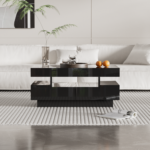 Coffee Table with High-Gloss Surface, LED Light Strip, Four Drawers Front and Back, Large Storage Space - Image 10