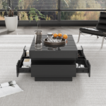 Coffee Table with High-Gloss Surface, LED Light Strip, Four Drawers Front and Back, Large Storage Space - Image 2