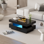 Coffee Table with High-Gloss Surface, LED Light Strip, Four Drawers Front and Back, Large Storage Space - Image 3